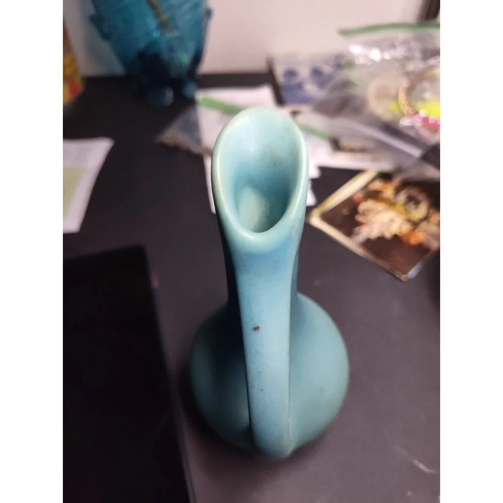 VTG Van Briggle Art Pottery Turquoise Blue Pitcher Ewer Vase 7” Tall Signed